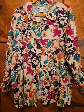 Bridgewater Multicolor Floral Button-Front Jacket 100% Linen Size 1 X